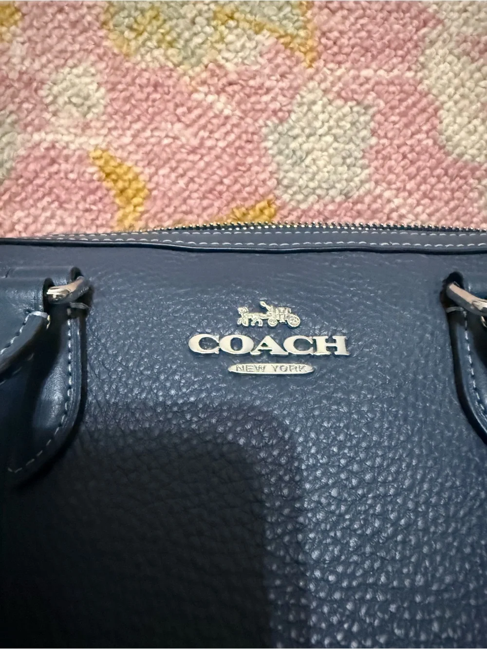 Coach Rowan Satchel Pebbled Leather Silver/Denim Crossbody CM102